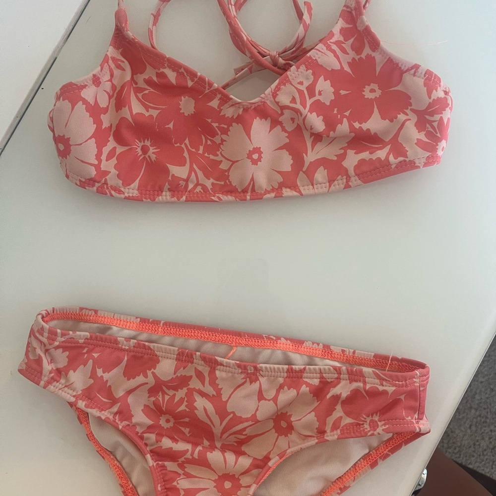ROXY Floral Bikini Set in Coral and Cream